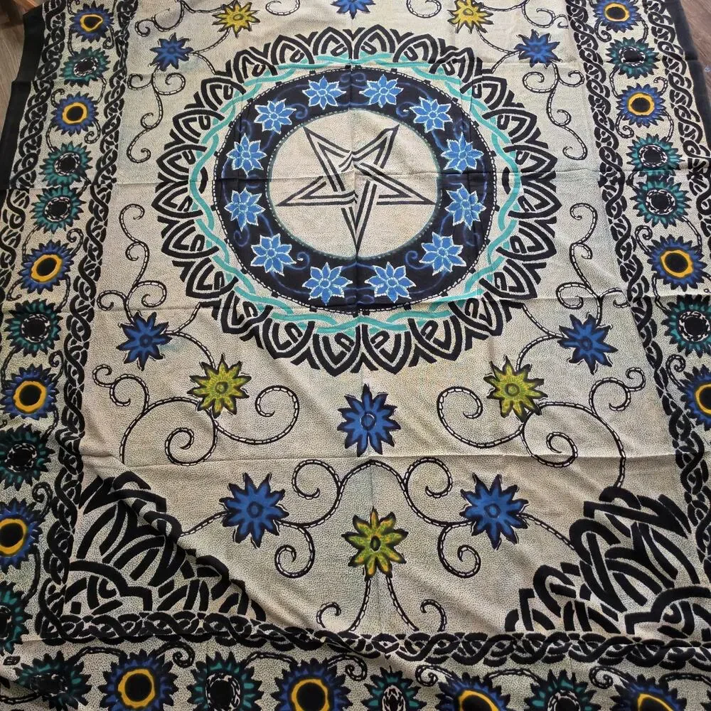 100% Cotton India Bohemian Celtic Floral Multicolor Tapestry Tablecloth 101x67